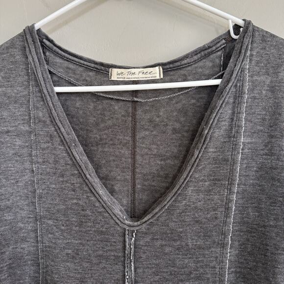 We The Free Sammie Pleated Top Woman’s Sz M Gray Oversized Raw Edge Pleated - Picture 9 of 10